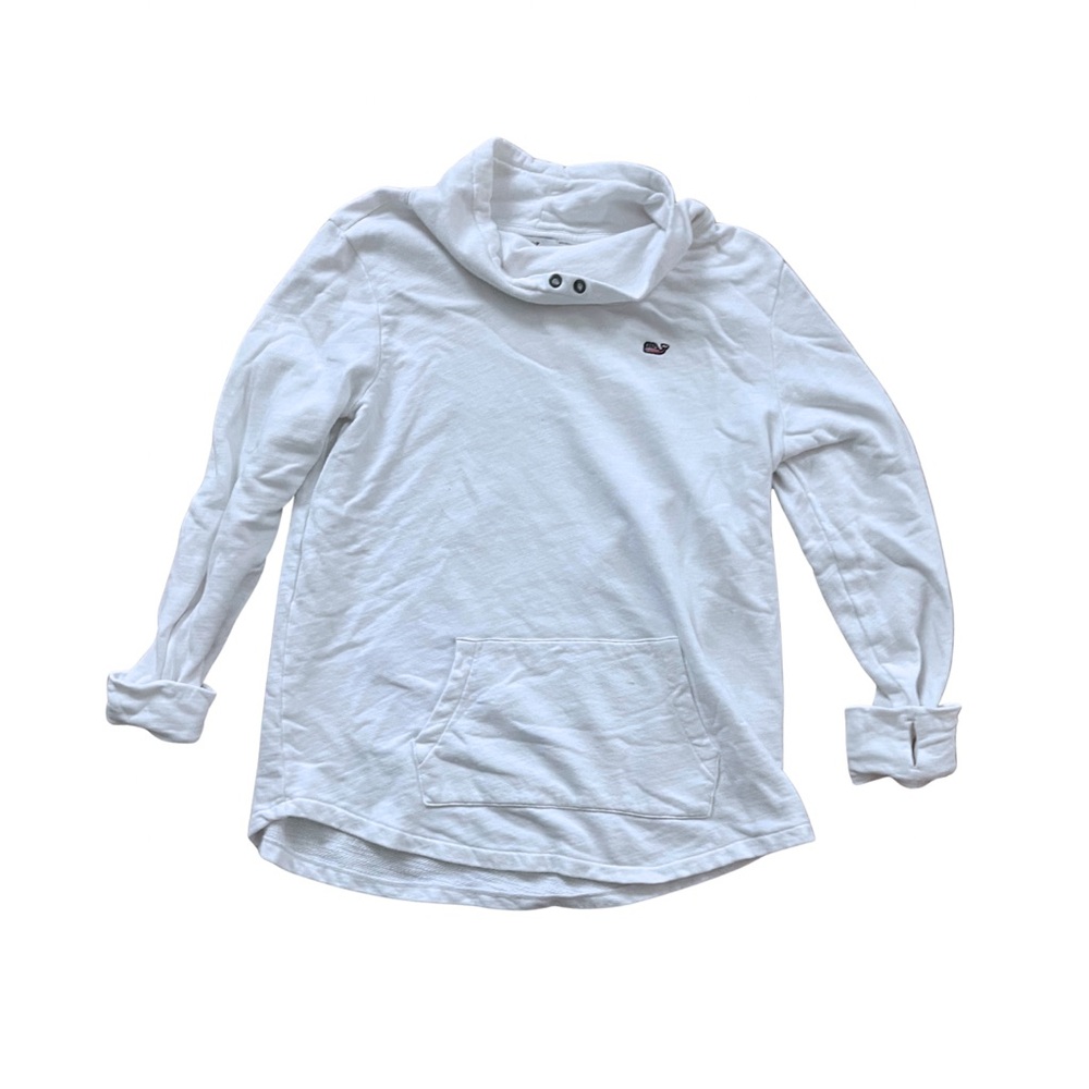 White Cowl Neck Pullover with Pocket